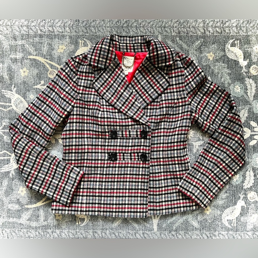 Tulle Plaid Double-Breasted Women's Jacket